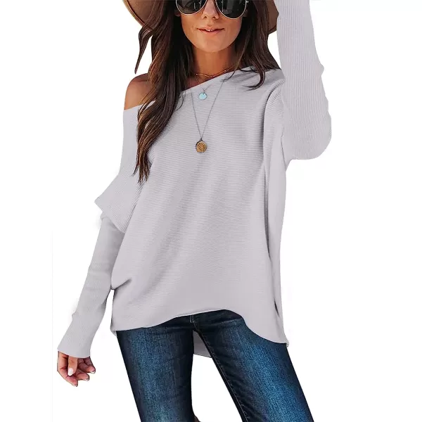 imageANRABESS Womens Off Shoulder Long Batwing Sleeve Oversized Pullover High Low Dolman Sweater Knit Loose Jumper Tunics TopsLight Purple