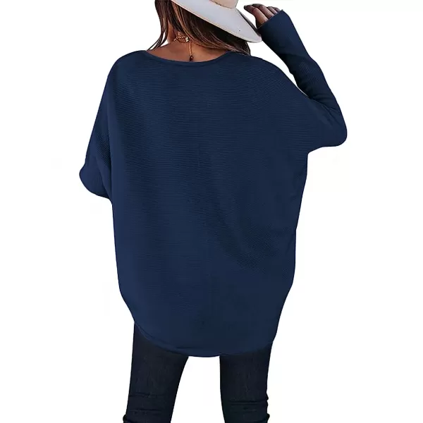 imageANRABESS Womens Off Shoulder Long Batwing Sleeve Oversized Pullover High Low Dolman Sweater Knit Loose Jumper Tunics TopsNavy Blue