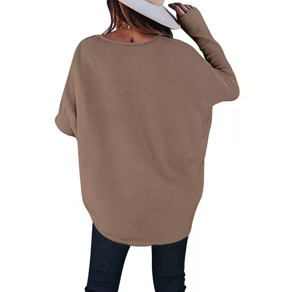 imageANRABESS Womens Off Shoulder Long Batwing Sleeve Oversized Pullover High Low Dolman Sweater Knit Loose Jumper Tunics TopsNutmeg