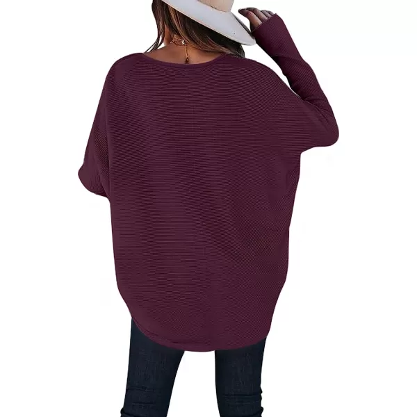 imageANRABESS Womens Off Shoulder Long Batwing Sleeve Oversized Pullover High Low Dolman Sweater Knit Loose Jumper Tunics TopsPurple