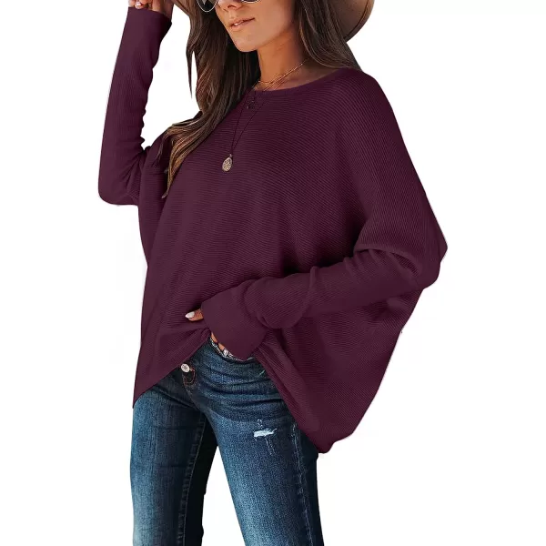 imageANRABESS Womens Off Shoulder Long Batwing Sleeve Oversized Pullover High Low Dolman Sweater Knit Loose Jumper Tunics TopsPurple