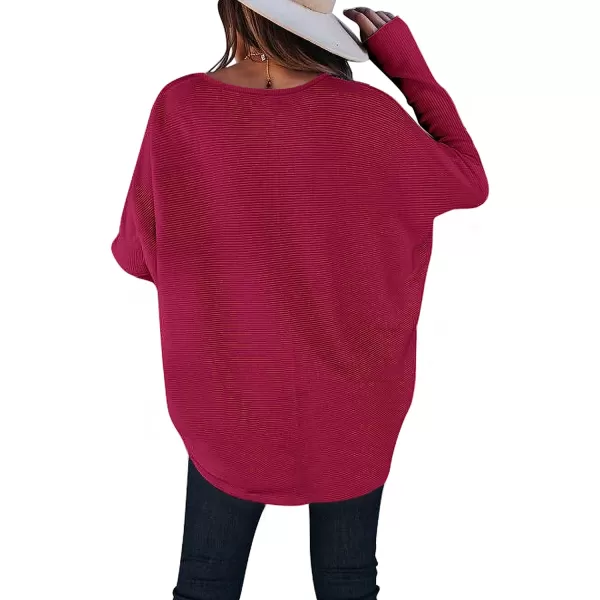 imageANRABESS Womens Off Shoulder Long Batwing Sleeve Oversized Pullover High Low Dolman Sweater Knit Loose Jumper Tunics TopsRose