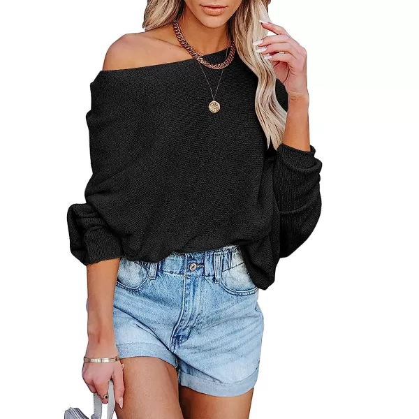 imageANRABESS Womens Off Shoulder Long Sleeve Oversized Pullover Sweater Knit Jumper Loose Tops01black