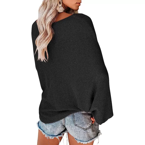 imageANRABESS Womens Off Shoulder Long Sleeve Oversized Pullover Sweater Knit Jumper Loose Tops01black