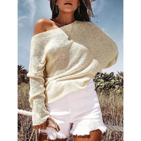 imageANRABESS Womens Off Shoulder Long Sleeve Oversized Pullover Sweater Knit Jumper Loose Tops02white