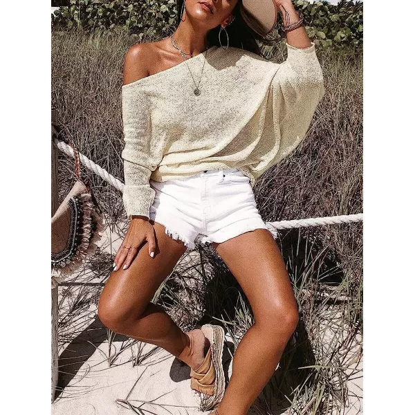 imageANRABESS Womens Off Shoulder Long Sleeve Oversized Pullover Sweater Knit Jumper Loose Tops02white