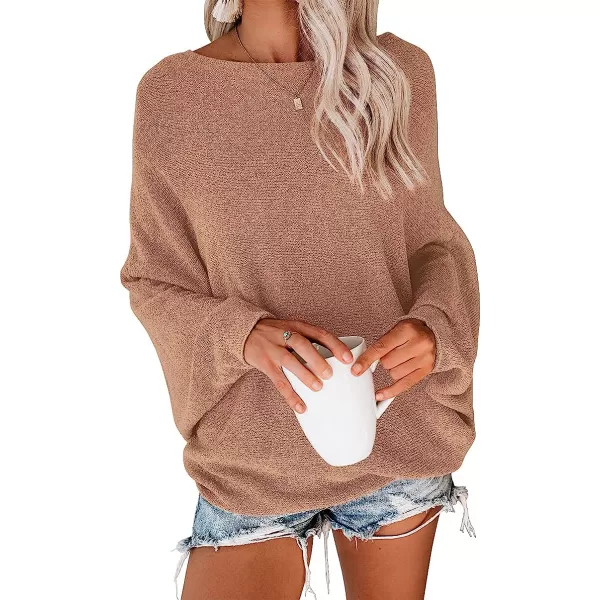 imageANRABESS Womens Off Shoulder Long Sleeve Oversized Pullover Sweater Knit Jumper Loose Tops04khaki