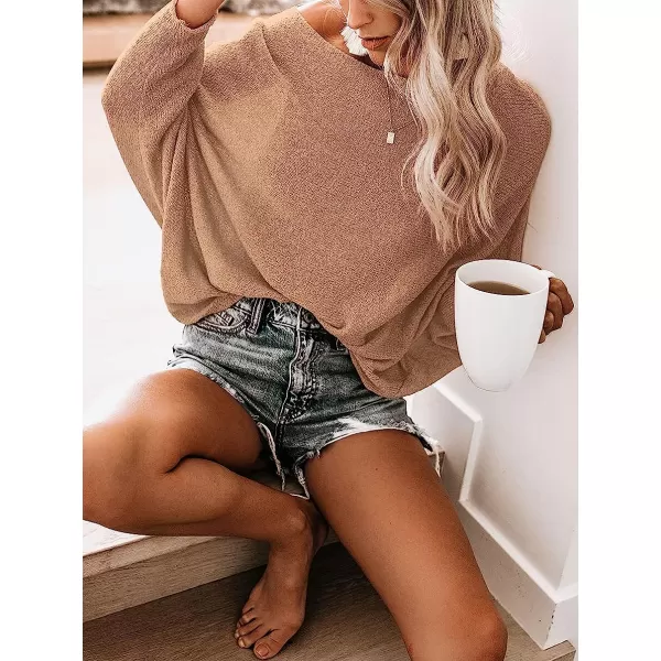 imageANRABESS Womens Off Shoulder Long Sleeve Oversized Pullover Sweater Knit Jumper Loose Tops04khaki