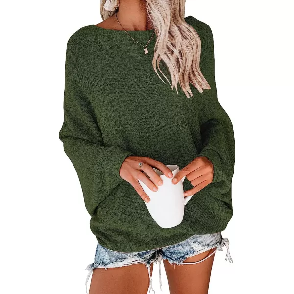 imageANRABESS Womens Off Shoulder Long Sleeve Oversized Pullover Sweater Knit Jumper Loose Tops05army Green