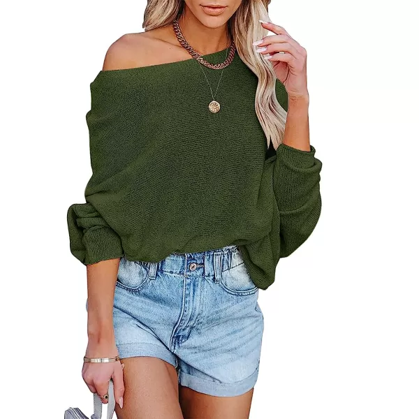 imageANRABESS Womens Off Shoulder Long Sleeve Oversized Pullover Sweater Knit Jumper Loose Tops05army Green