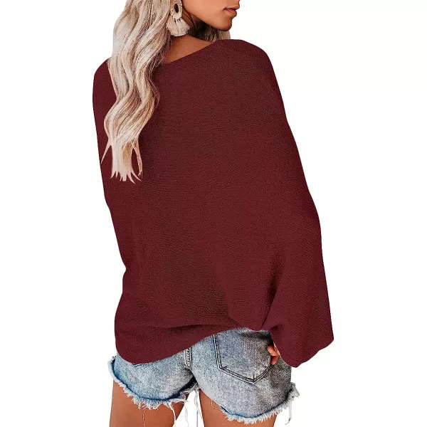 imageANRABESS Womens Off Shoulder Long Sleeve Oversized Pullover Sweater Knit Jumper Loose Tops06winered
