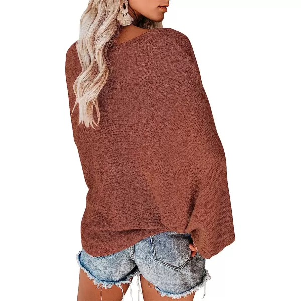 imageANRABESS Womens Off Shoulder Long Sleeve Oversized Pullover Sweater Knit Jumper Loose Tops07caramel