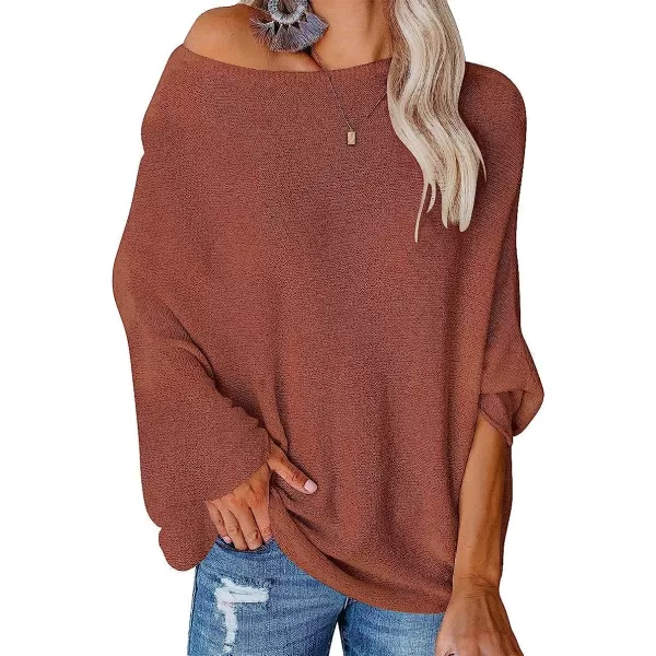 imageANRABESS Womens Off Shoulder Long Sleeve Oversized Pullover Sweater Knit Jumper Loose Tops07caramel