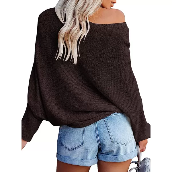 imageANRABESS Womens Off Shoulder Long Sleeve Oversized Pullover Sweater Knit Jumper Loose Tops08coffee