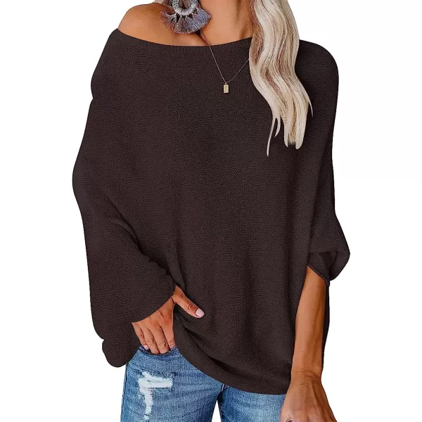 imageANRABESS Womens Off Shoulder Long Sleeve Oversized Pullover Sweater Knit Jumper Loose Tops08coffee