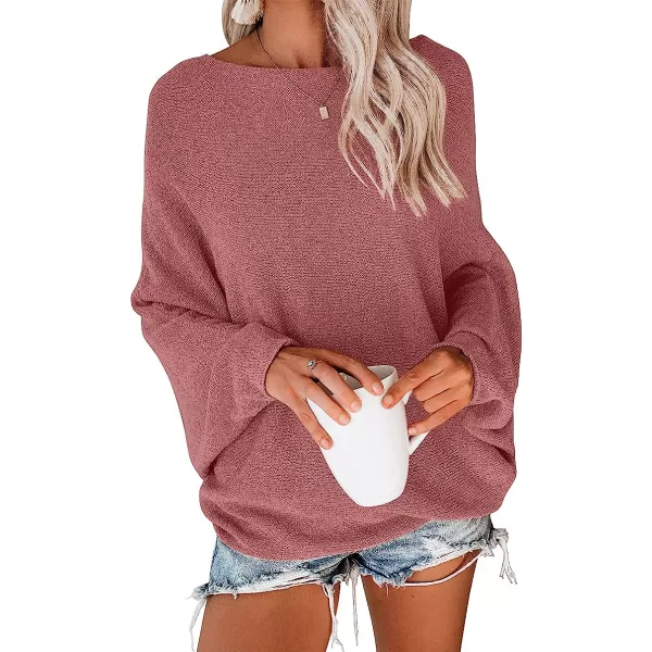 imageANRABESS Womens Off Shoulder Long Sleeve Oversized Pullover Sweater Knit Jumper Loose Tops09pink