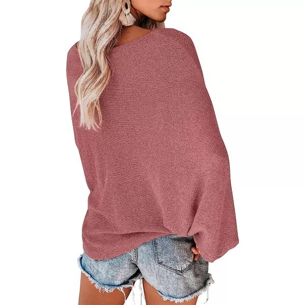 imageANRABESS Womens Off Shoulder Long Sleeve Oversized Pullover Sweater Knit Jumper Loose Tops09pink