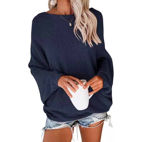 imageANRABESS Womens Off Shoulder Long Sleeve Oversized Pullover Sweater Knit Jumper Loose Tops12dark Blue