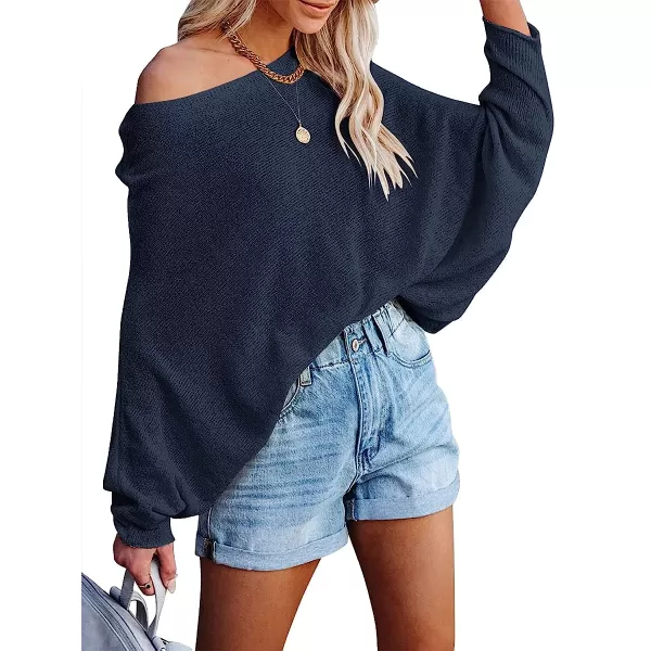 imageANRABESS Womens Off Shoulder Long Sleeve Oversized Pullover Sweater Knit Jumper Loose Tops12dark Blue