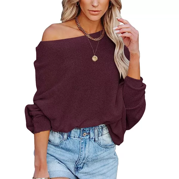 imageANRABESS Womens Off Shoulder Long Sleeve Oversized Pullover Sweater Knit Jumper Loose Tops13purple