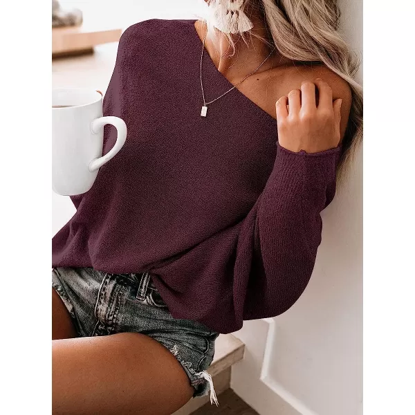 imageANRABESS Womens Off Shoulder Long Sleeve Oversized Pullover Sweater Knit Jumper Loose Tops13purple