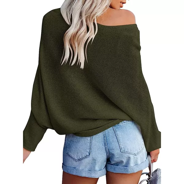imageANRABESS Womens Off Shoulder Long Sleeve Oversized Pullover Sweater Knit Jumper Loose Tops14dark Green