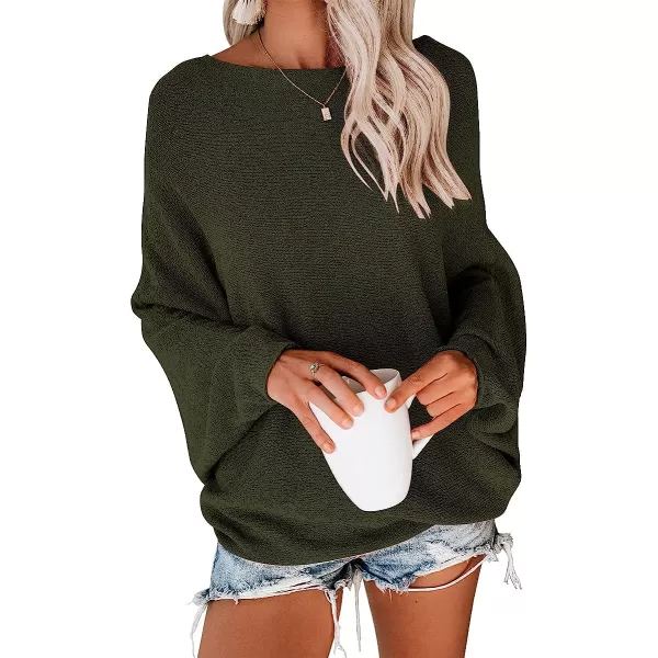 imageANRABESS Womens Off Shoulder Long Sleeve Oversized Pullover Sweater Knit Jumper Loose Tops14dark Green