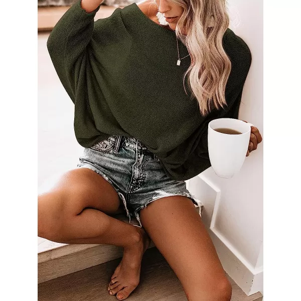 imageANRABESS Womens Off Shoulder Long Sleeve Oversized Pullover Sweater Knit Jumper Loose Tops14dark Green