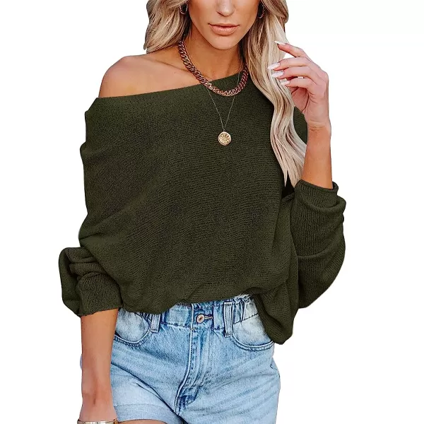 imageANRABESS Womens Off Shoulder Long Sleeve Oversized Pullover Sweater Knit Jumper Loose Tops14dark Green
