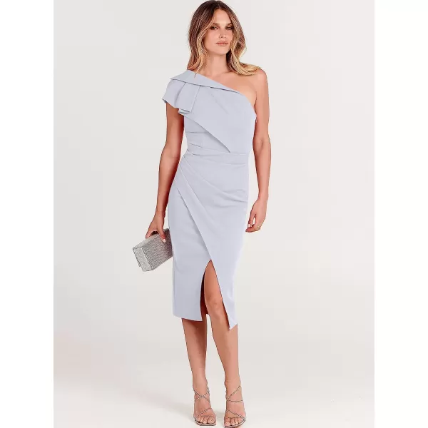 imageANRABESS Womens One Shoulder Cocktail Midi Dress Sleeveless Ruffle Wrap Ruched Bodycon Formal Wedding Guest DressesGrey