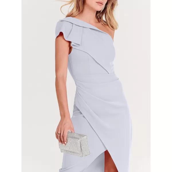 imageANRABESS Womens One Shoulder Cocktail Midi Dress Sleeveless Ruffle Wrap Ruched Bodycon Formal Wedding Guest DressesGrey