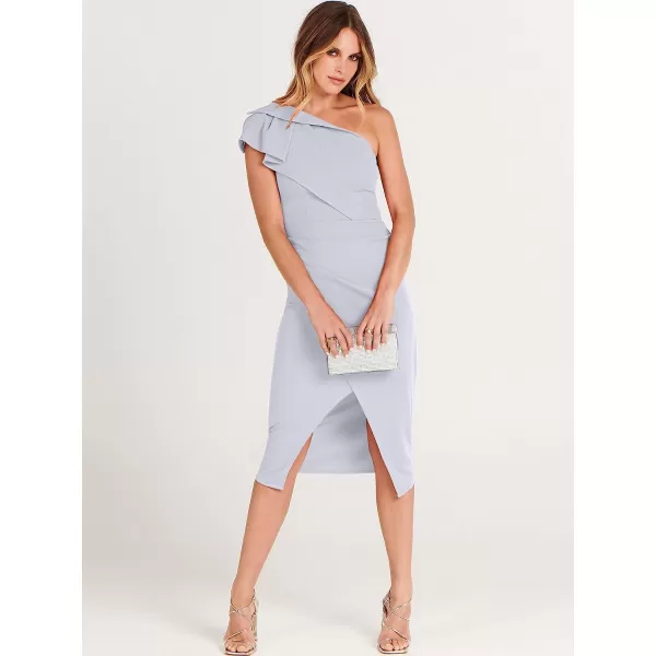 imageANRABESS Womens One Shoulder Cocktail Midi Dress Sleeveless Ruffle Wrap Ruched Bodycon Formal Wedding Guest DressesGrey