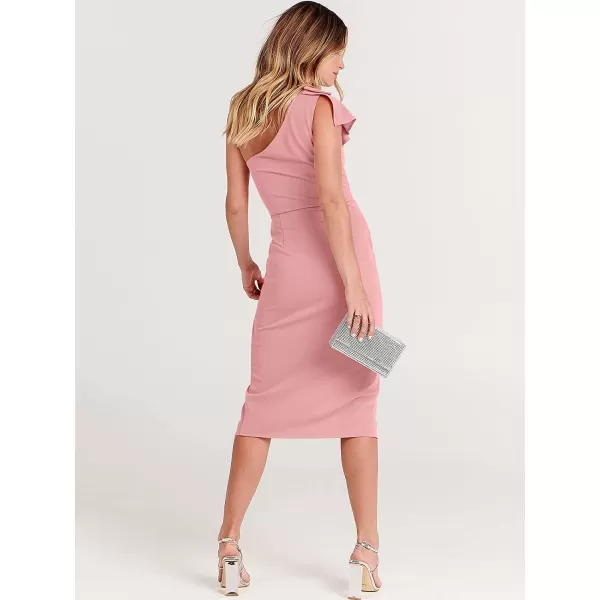 imageANRABESS Womens One Shoulder Cocktail Midi Dress Sleeveless Ruffle Wrap Ruched Bodycon Formal Wedding Guest DressesLight Pink