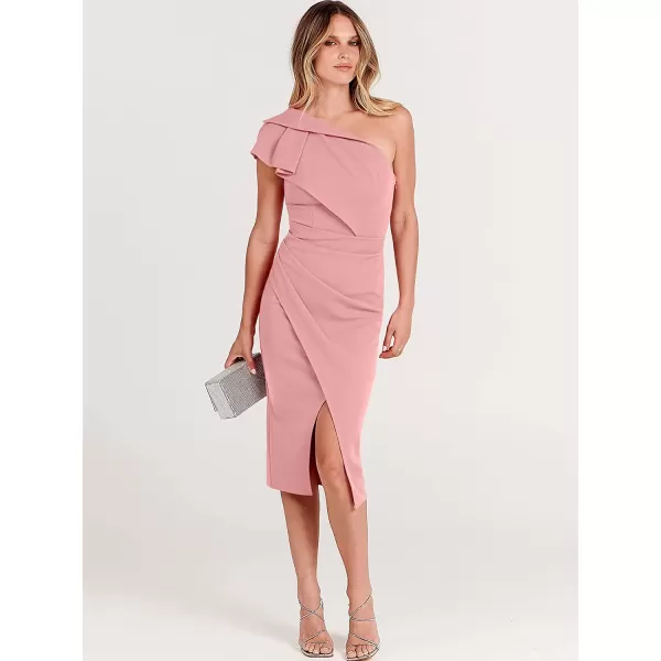 imageANRABESS Womens One Shoulder Cocktail Midi Dress Sleeveless Ruffle Wrap Ruched Bodycon Formal Wedding Guest DressesLight Pink
