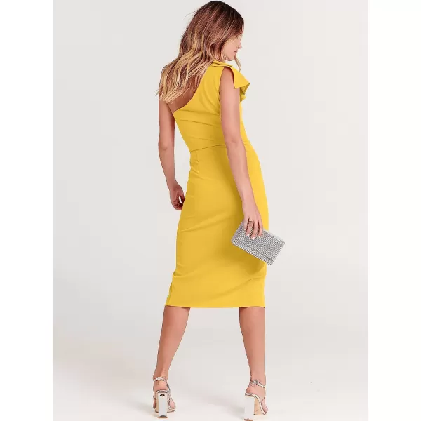 imageANRABESS Womens One Shoulder Cocktail Midi Dress Sleeveless Ruffle Wrap Ruched Bodycon Formal Wedding Guest DressesYellow