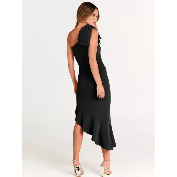 imageANRABESS Womens One Shoulder Formal Midi Dresses Sleeveless Bodycon Mermaid Ruffle Cocktail Wedding Guest DressBlack