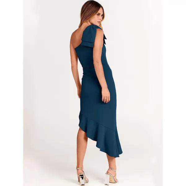 imageANRABESS Womens One Shoulder Formal Midi Dresses Sleeveless Bodycon Mermaid Ruffle Cocktail Wedding Guest DressDeep Blue
