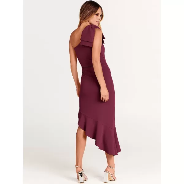 imageANRABESS Womens One Shoulder Formal Midi Dresses Sleeveless Bodycon Mermaid Ruffle Cocktail Wedding Guest DressFuchsia