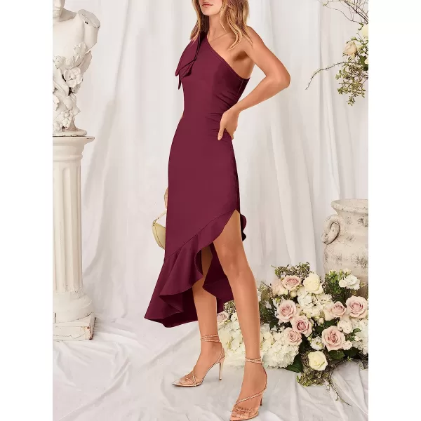 imageANRABESS Womens One Shoulder Formal Midi Dresses Sleeveless Bodycon Mermaid Ruffle Cocktail Wedding Guest DressFuchsia