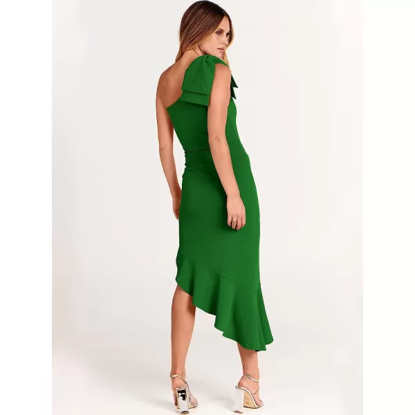 imageANRABESS Womens One Shoulder Formal Midi Dresses Sleeveless Bodycon Mermaid Ruffle Cocktail Wedding Guest DressGrass