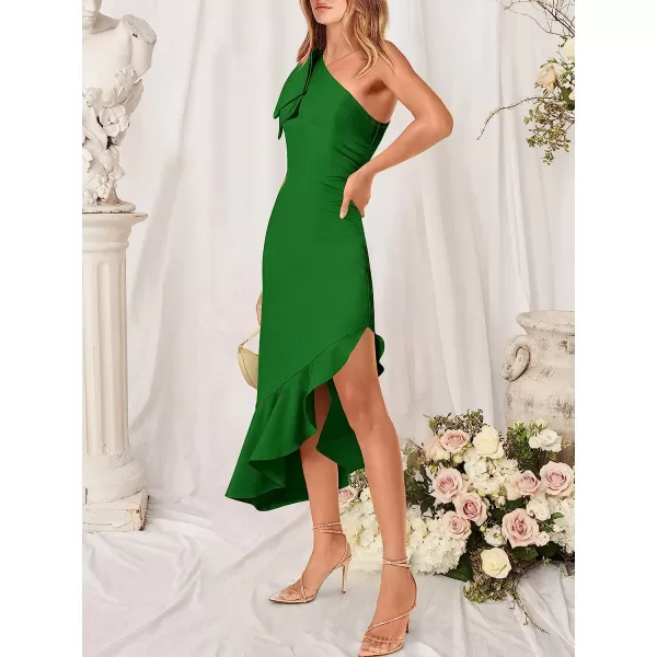imageANRABESS Womens One Shoulder Formal Midi Dresses Sleeveless Bodycon Mermaid Ruffle Cocktail Wedding Guest DressGrass