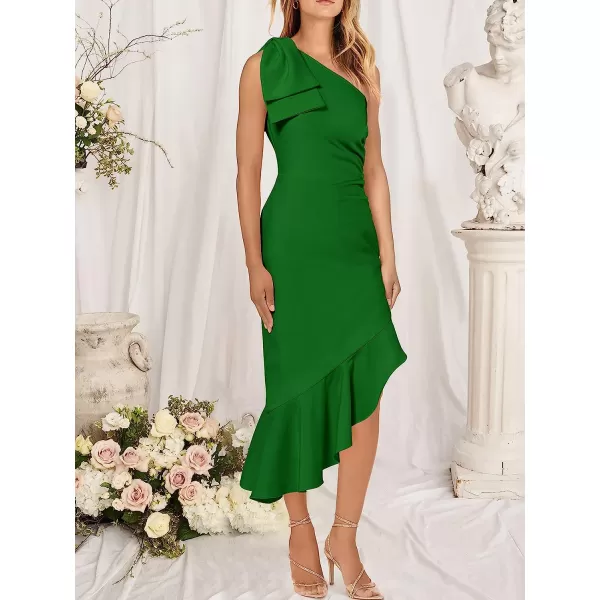 imageANRABESS Womens One Shoulder Formal Midi Dresses Sleeveless Bodycon Mermaid Ruffle Cocktail Wedding Guest DressGrass
