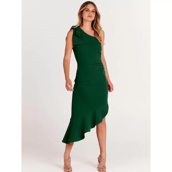 imageANRABESS Womens One Shoulder Formal Midi Dresses Sleeveless Bodycon Mermaid Ruffle Cocktail Wedding Guest DressGreen