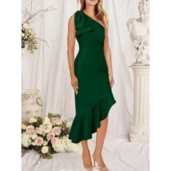 imageANRABESS Womens One Shoulder Formal Midi Dresses Sleeveless Bodycon Mermaid Ruffle Cocktail Wedding Guest DressGreen