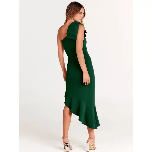 imageANRABESS Womens One Shoulder Formal Midi Dresses Sleeveless Bodycon Mermaid Ruffle Cocktail Wedding Guest DressGreen