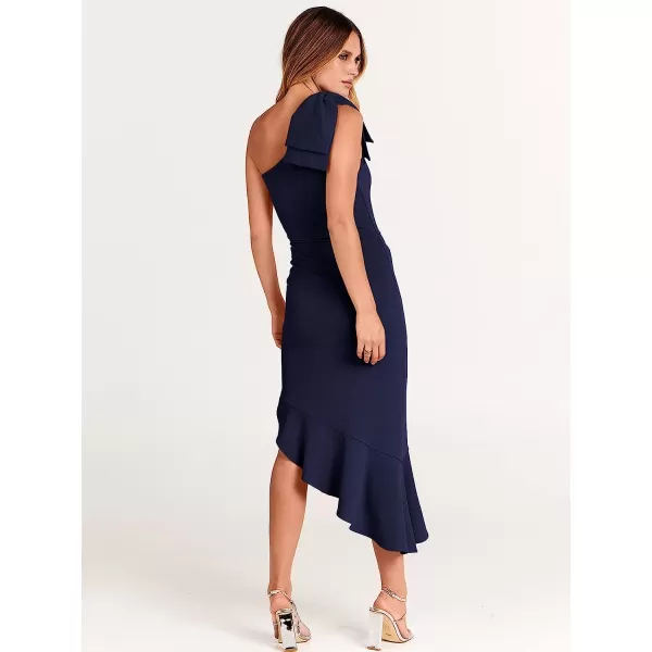 imageANRABESS Womens One Shoulder Formal Midi Dresses Sleeveless Bodycon Mermaid Ruffle Cocktail Wedding Guest DressNavy Blue