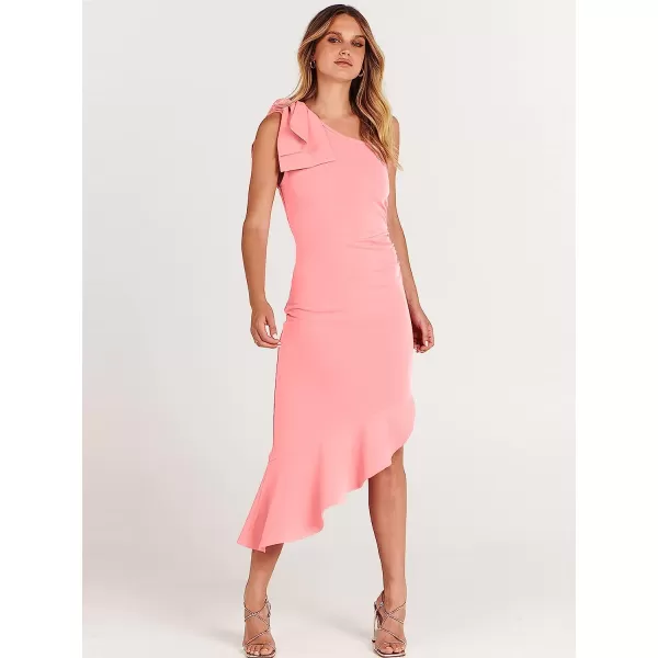 imageANRABESS Womens One Shoulder Formal Midi Dresses Sleeveless Bodycon Mermaid Ruffle Cocktail Wedding Guest DressPink