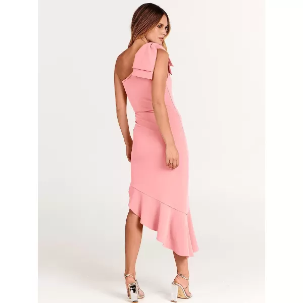 imageANRABESS Womens One Shoulder Formal Midi Dresses Sleeveless Bodycon Mermaid Ruffle Cocktail Wedding Guest DressPink