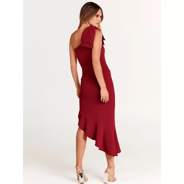 imageANRABESS Womens One Shoulder Formal Midi Dresses Sleeveless Bodycon Mermaid Ruffle Cocktail Wedding Guest DressRed