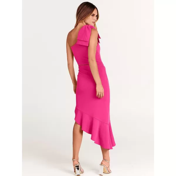 imageANRABESS Womens One Shoulder Formal Midi Dresses Sleeveless Bodycon Mermaid Ruffle Cocktail Wedding Guest DressRose
